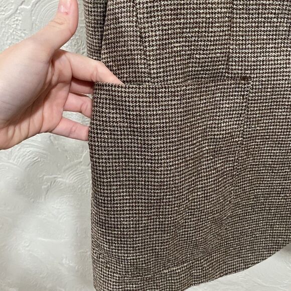 Massimo Dutti Brown Gingham Print Wool Blend Blazer Size 40 - Picture 3 of 11